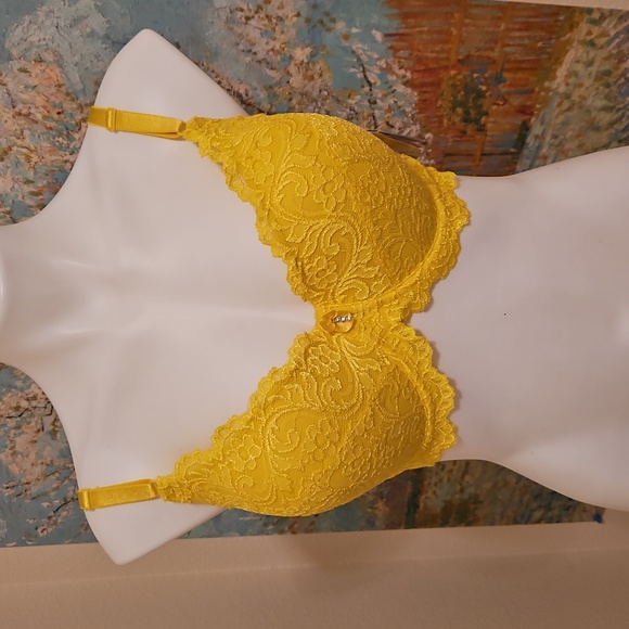 38D Smart & Sexy Lace Bra Set - Pink and Yellow Pushup Underwire - Picture 5 of 9